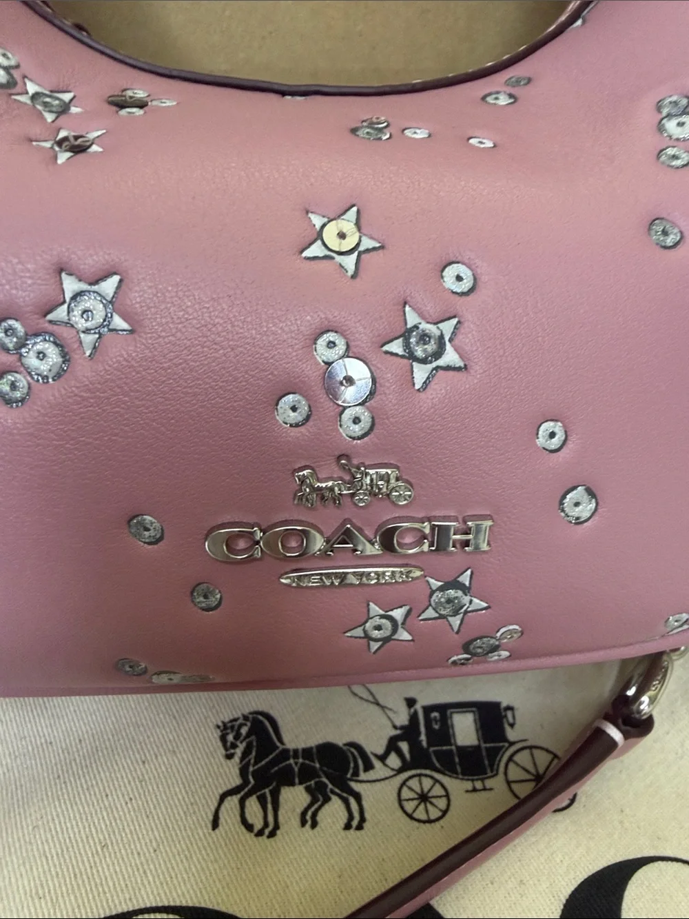 Coach Pink Star-Studded Mini Hobo Bag